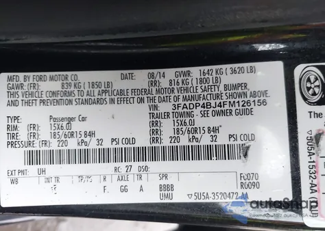 2015 Ford Fiesta Se z USA, uszkodzony, nr VIN 3FADP4BJ4FM126156